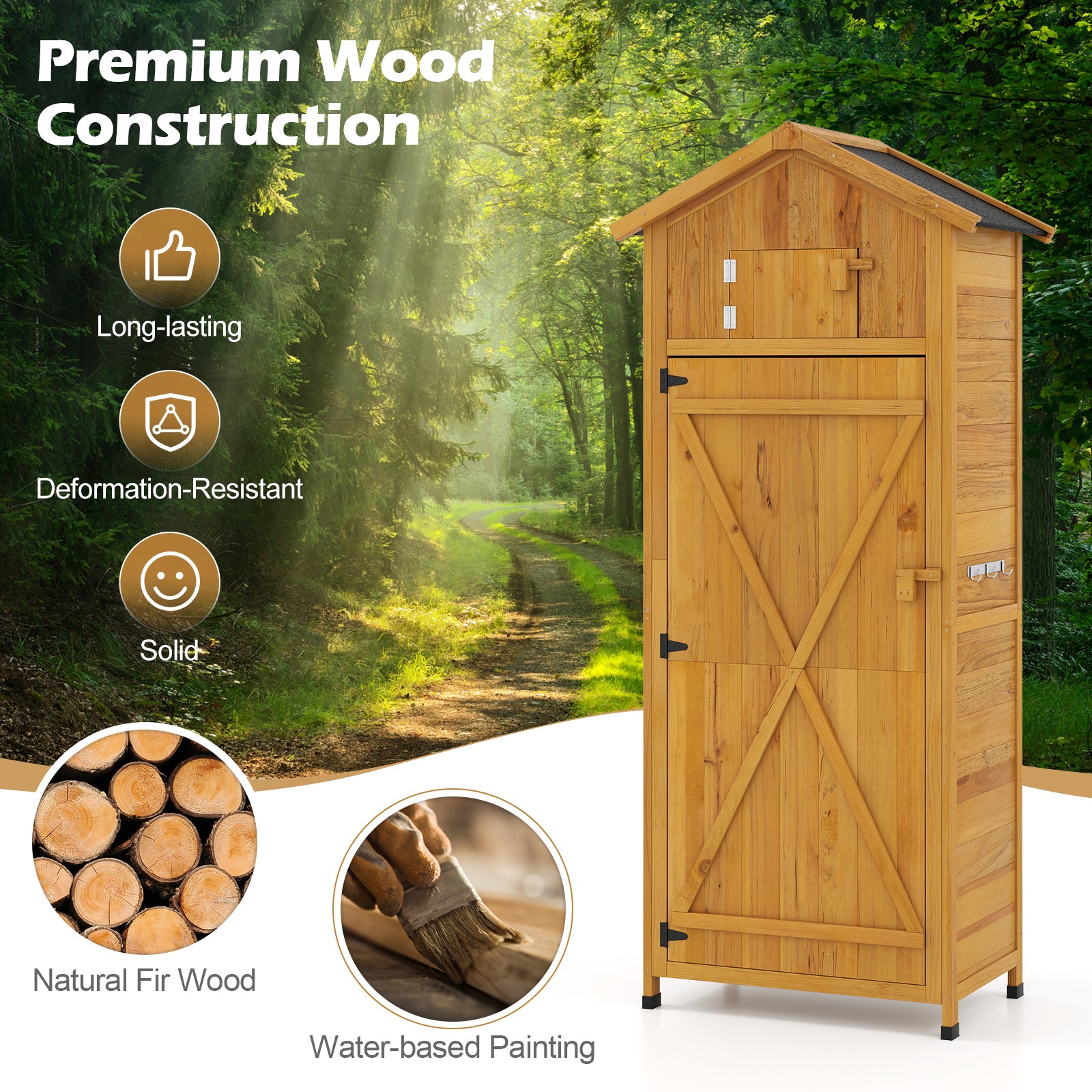 71 Inch Garden Tool Storage Cabinet, Lockable Doors, Foldable Table, Natural Sheds & Outdoor Storage at Gallery Canada