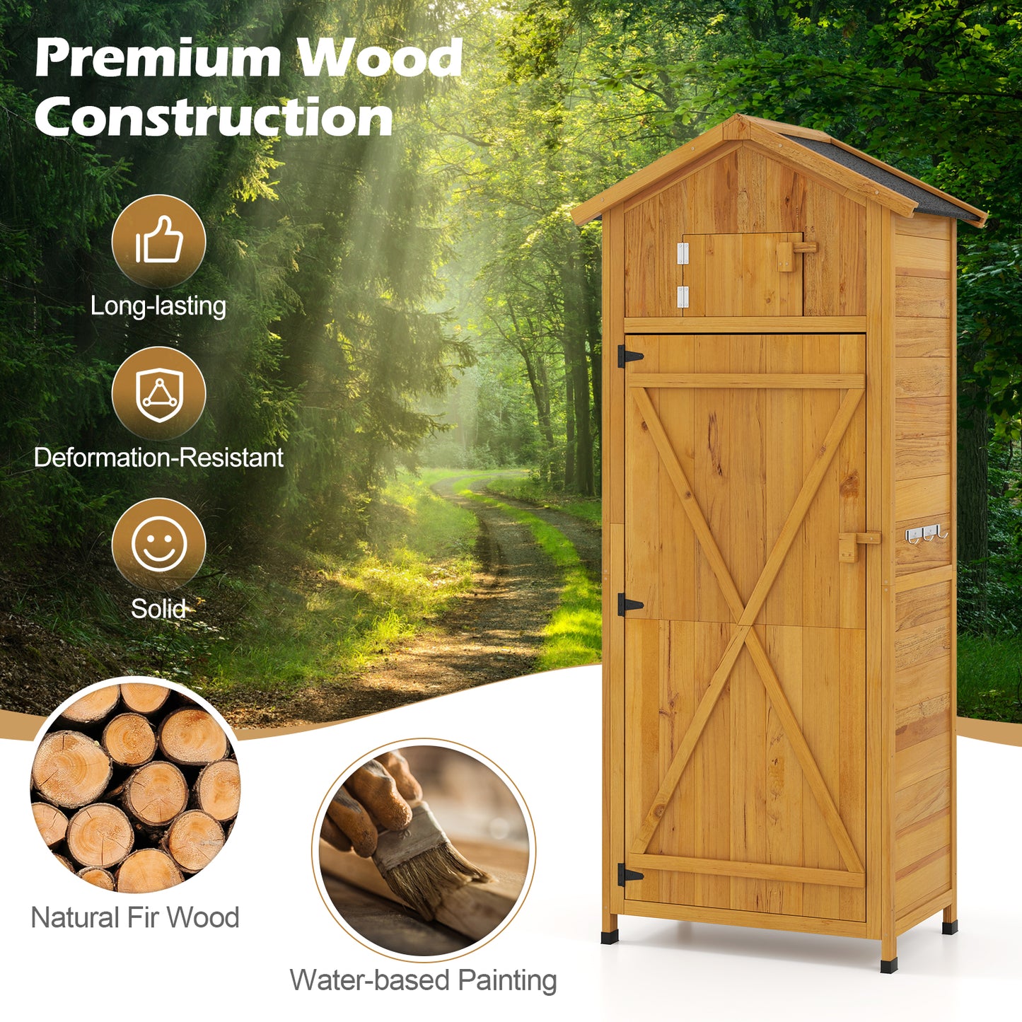 71 Inch Garden Tool Storage Cabinet, Lockable Doors, Foldable Table, Natural Sheds & Outdoor Storage at Gallery Canada