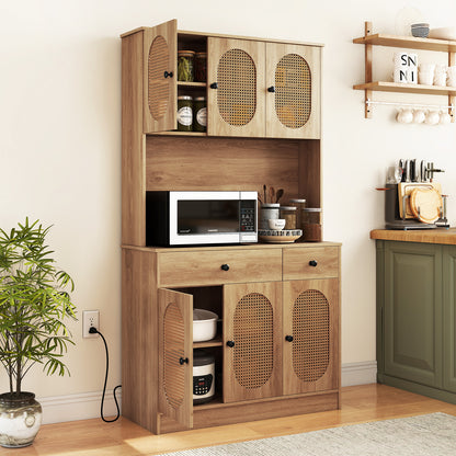 71 Inches Pantry Cabinet with Hutch and Charging Station, Natural Sideboards Cabinets & Buffets at Gallery Canada