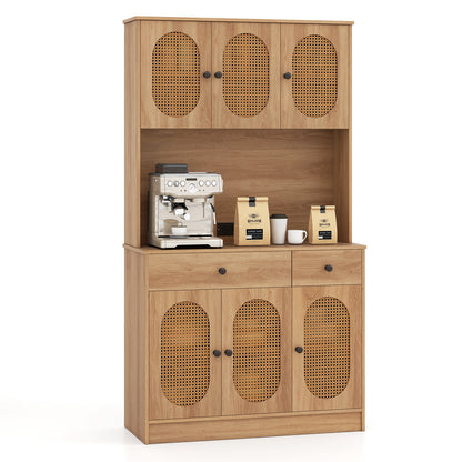 71 Inches Pantry Cabinet with Hutch and Charging Station, Natural Sideboards Cabinets & Buffets Natural at Gallery Canada