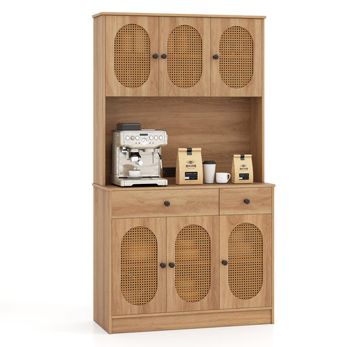 71 Inches Pantry Cabinet with Hutch and Charging Station, Natural
