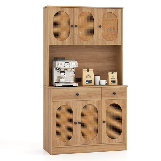 71 Inches Pantry Cabinet With Hutch And Charging Station, Natural