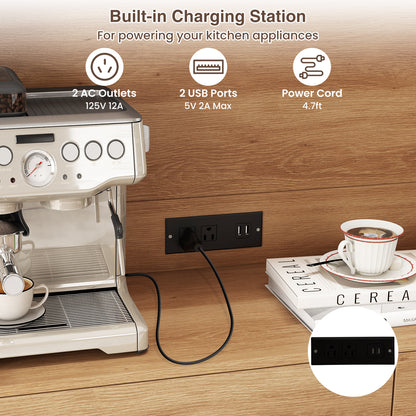 71 Inches Pantry Cabinet with Hutch and Charging Station, Natural Sideboards Cabinets & Buffets at Gallery Canada