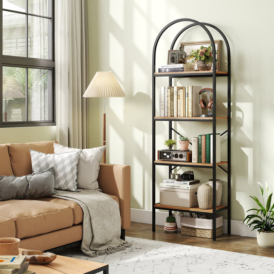 Arched Bookcase 4-Tier, Metal Frame, Black & Brown Bookcases Brown & Black at Gallery Canada