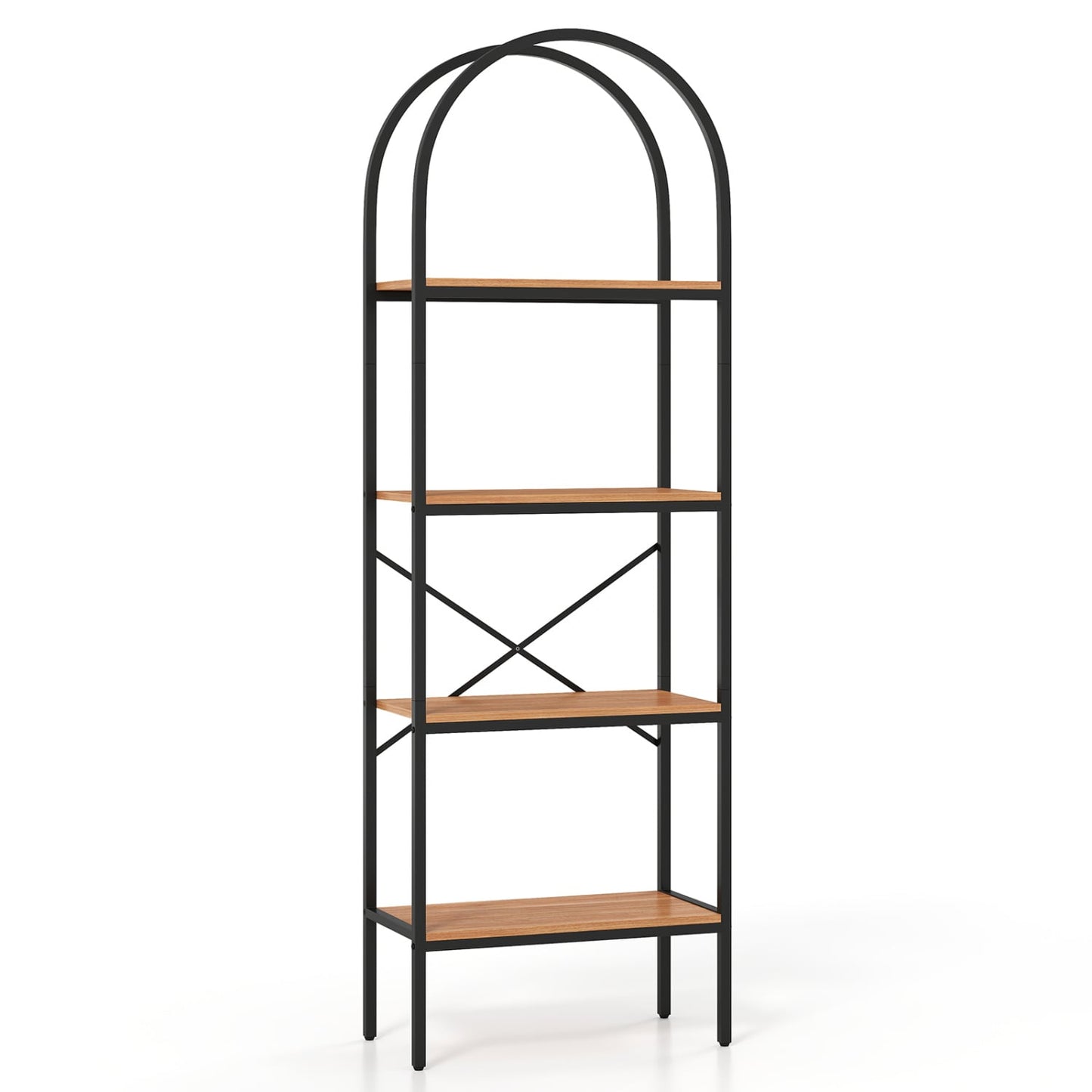 Arched Bookcase 4-Tier, Metal Frame, Black & Brown