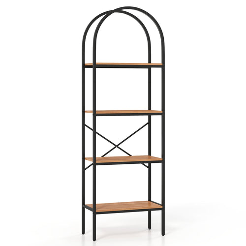 Arched Bookcase 4-Tier, Metal Frame, Black & Brown
