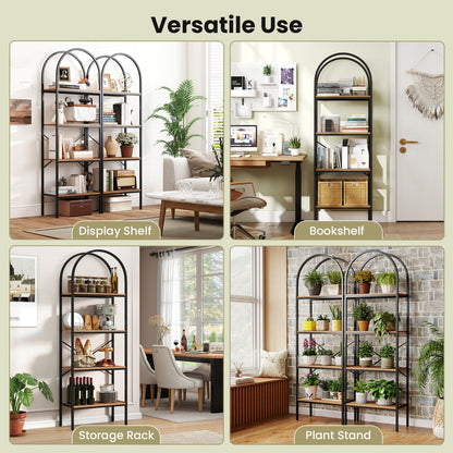 Arched Bookcase 4-Tier, Metal Frame, Black & Brown