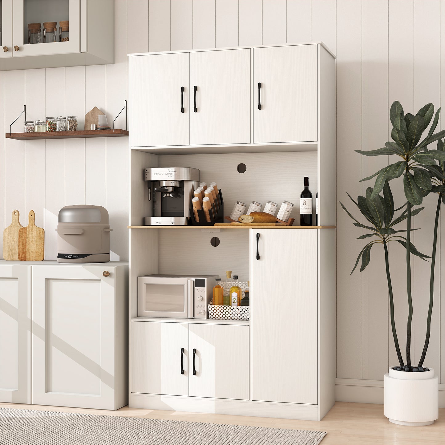 71" Tall Kitchen Pantry Cabinet with Charging Station Wooden Buffet Cupboard Sideboard, White Sideboards Cabinets & Buffets at Gallery Canada