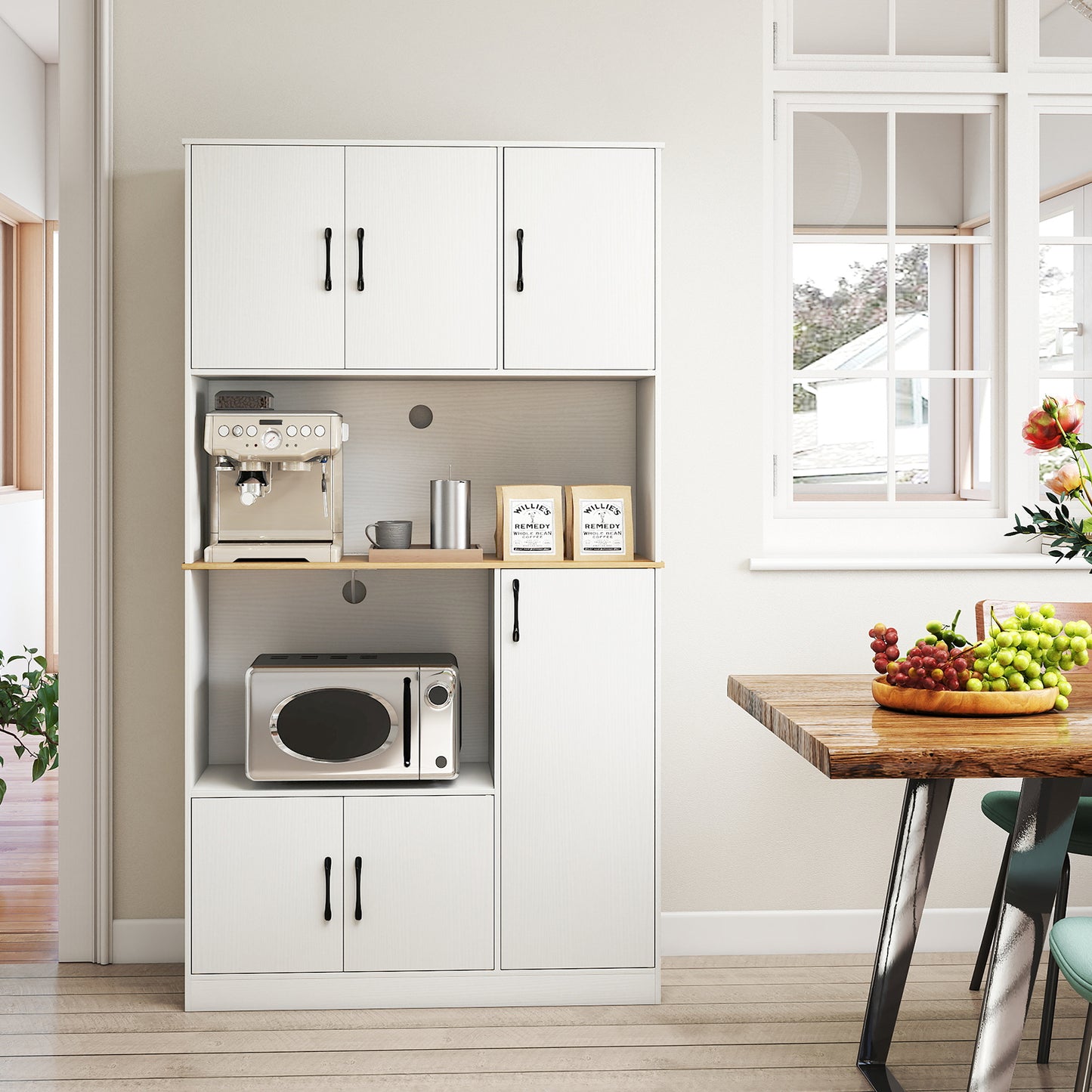 71" Tall Kitchen Pantry Cabinet with Charging Station Wooden Buffet Cupboard Sideboard, White Sideboards Cabinets & Buffets at Gallery Canada