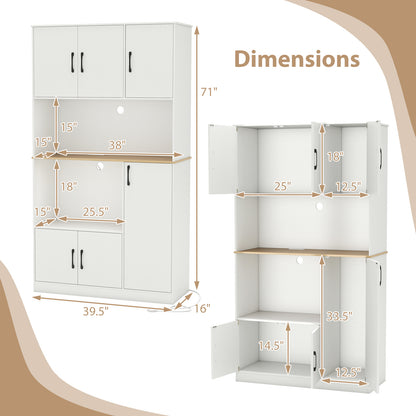 71" Tall Kitchen Pantry Cabinet with Charging Station Wooden Buffet Cupboard Sideboard, White Sideboards Cabinets & Buffets at Gallery Canada