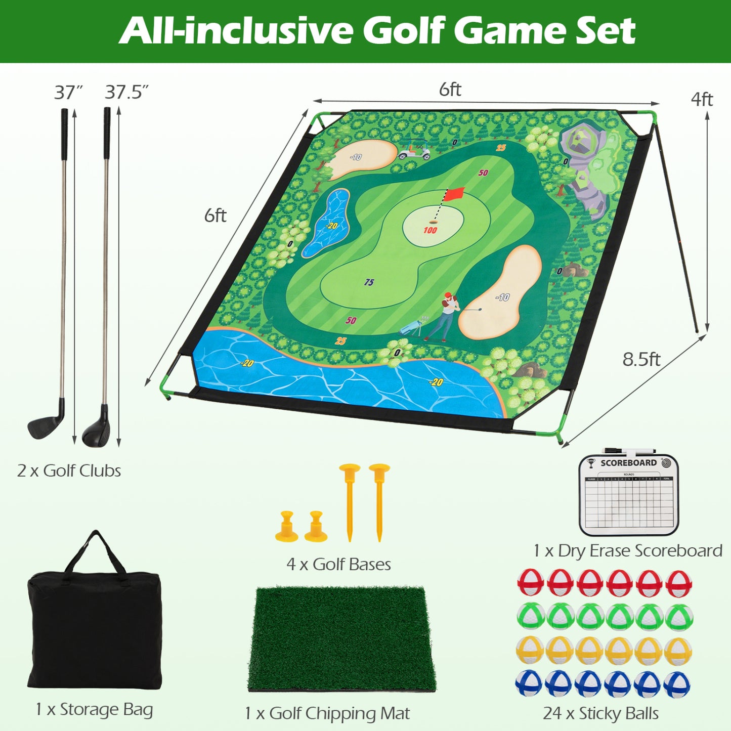 "71" Set de jeu de chipping de golf pour pratique intérieure et extérieure