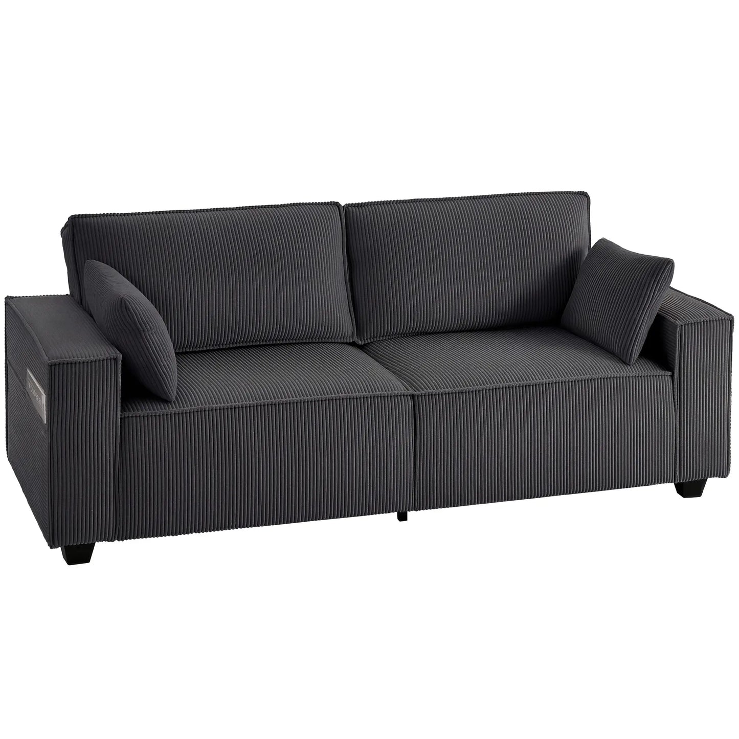 86" 3 Seater Sofa, Modern Corduroy Couch, Dark Grey 3-Seater Sofas at Gallery Canada