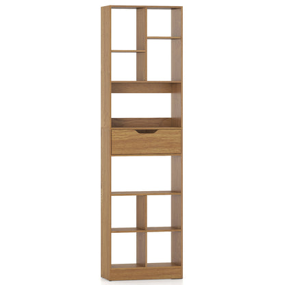71inch Tall Freestanding Bookcase with Drawer 10-Cube Storage Organizer, Natural Bookcases at Gallery Canada