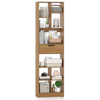 71inch Tall Freestanding Bookcase with Drawer 10-Cube Storage Organizer, Natural Bookcases at Gallery Canada