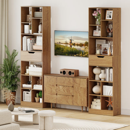71inch Tall Freestanding Bookcase with Drawer 10-Cube Storage Organizer, Natural Bookcases at Gallery Canada