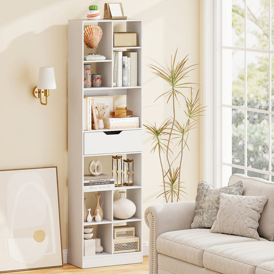 71inch Tall Freestanding Bookcase with Drawer 10-Cube Storage Organizer, White Bookcases White at Gallery Canada