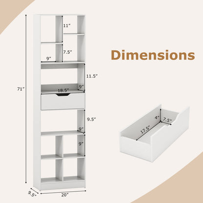 71inch Tall Freestanding Bookcase with Drawer 10-Cube Storage Organizer, White Bookcases at Gallery Canada