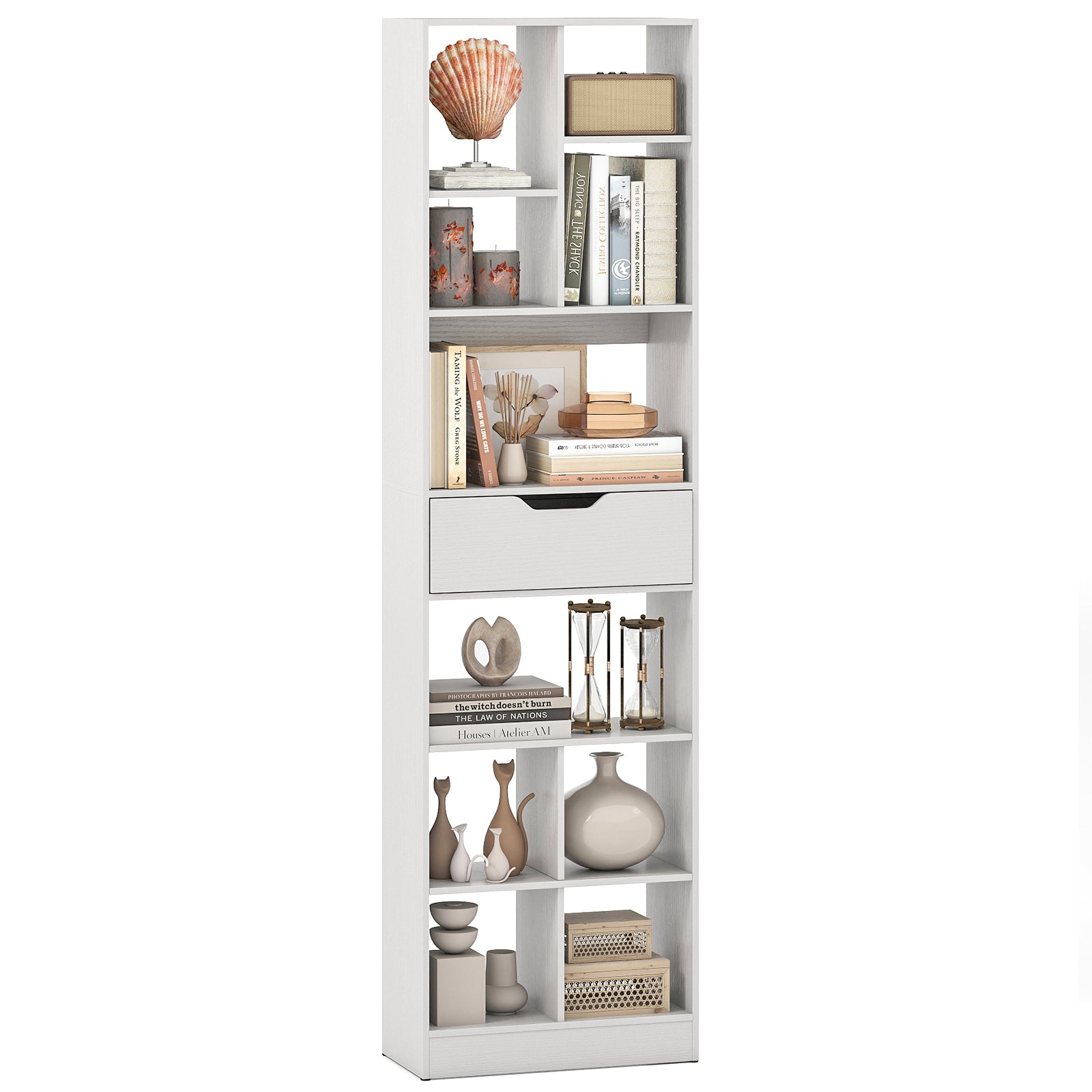 71inch Tall Freestanding Bookcase with Drawer 10-Cube Storage Organizer, White Bookcases at Gallery Canada
