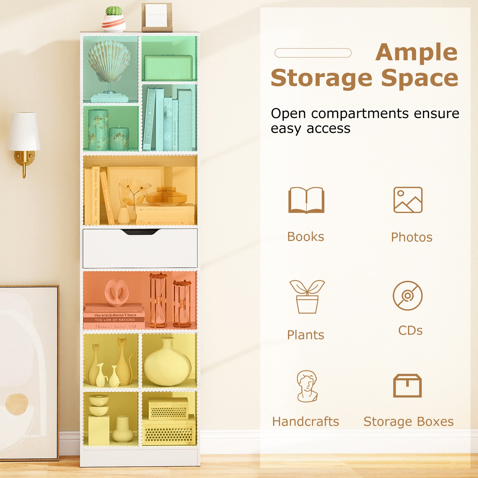 71inch Tall Freestanding Bookcase with Drawer 10-Cube Storage Organizer, White Bookcases at Gallery Canada