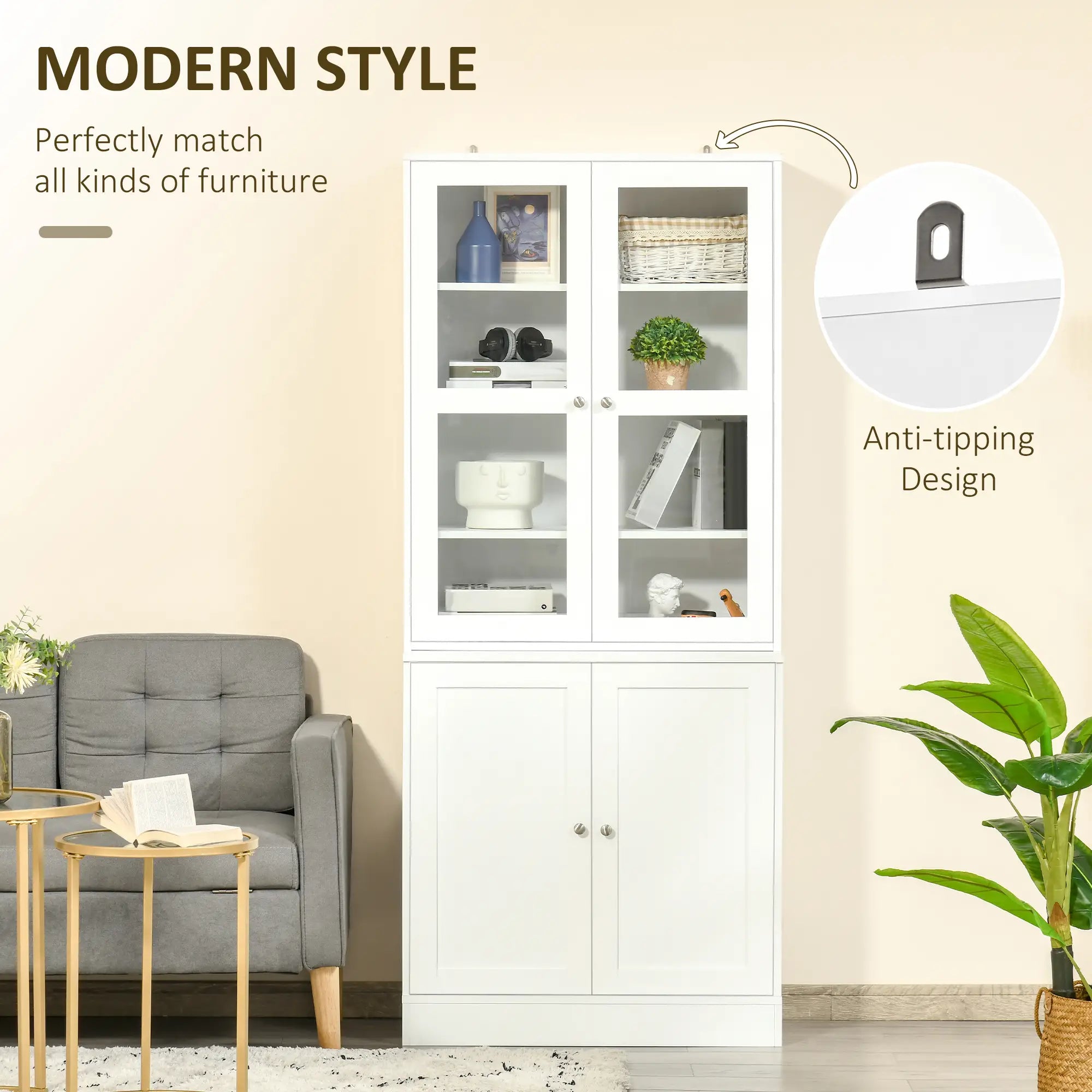 Modern Bookcase Storage Cabinet with Doors, 2 Adjustable Shelves, White White Bookshelves at Gallery Canada