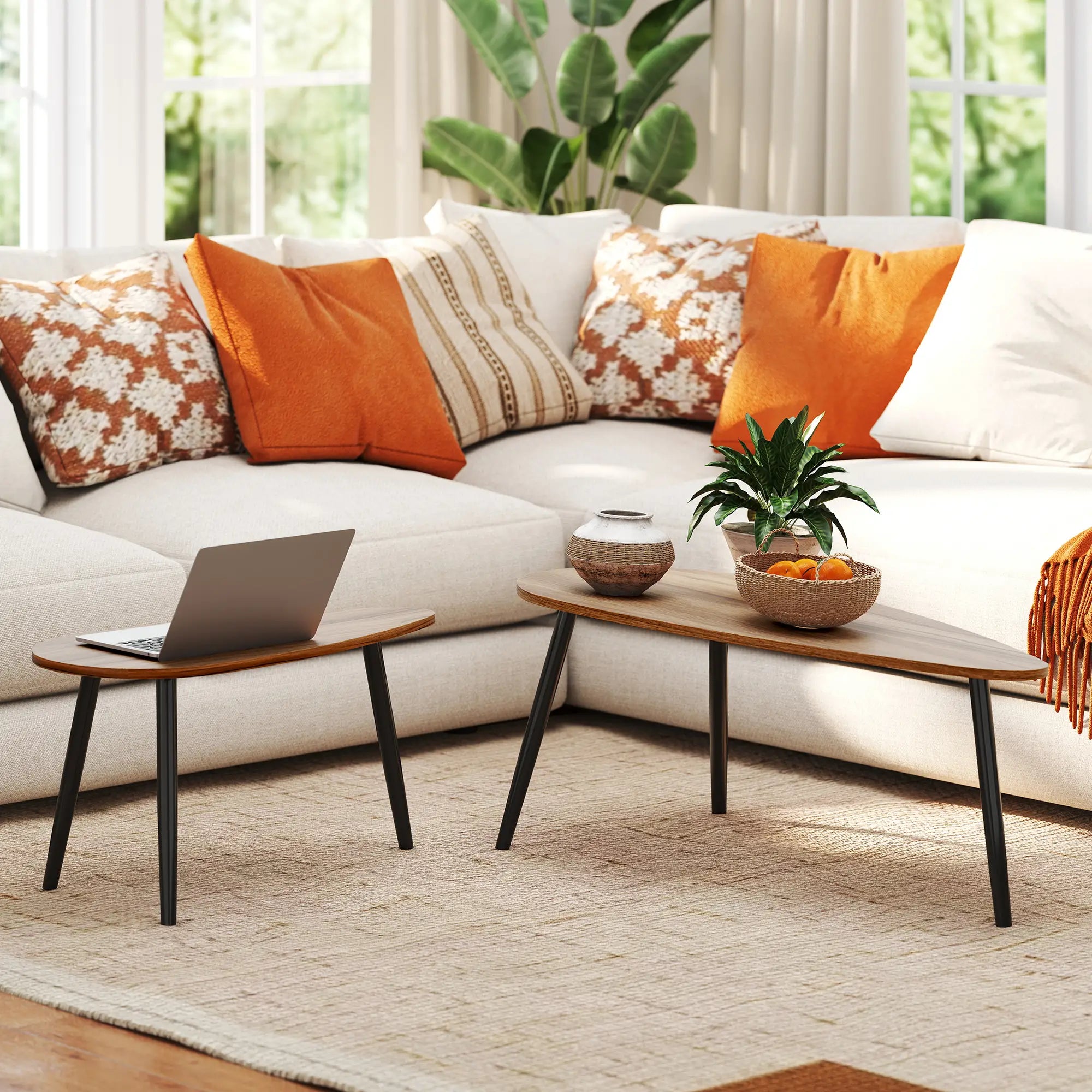 2 Pc Coffee Table Set, Industrial Nest Tables, Steel Legs, Brown Coffee Tables at Gallery Canada