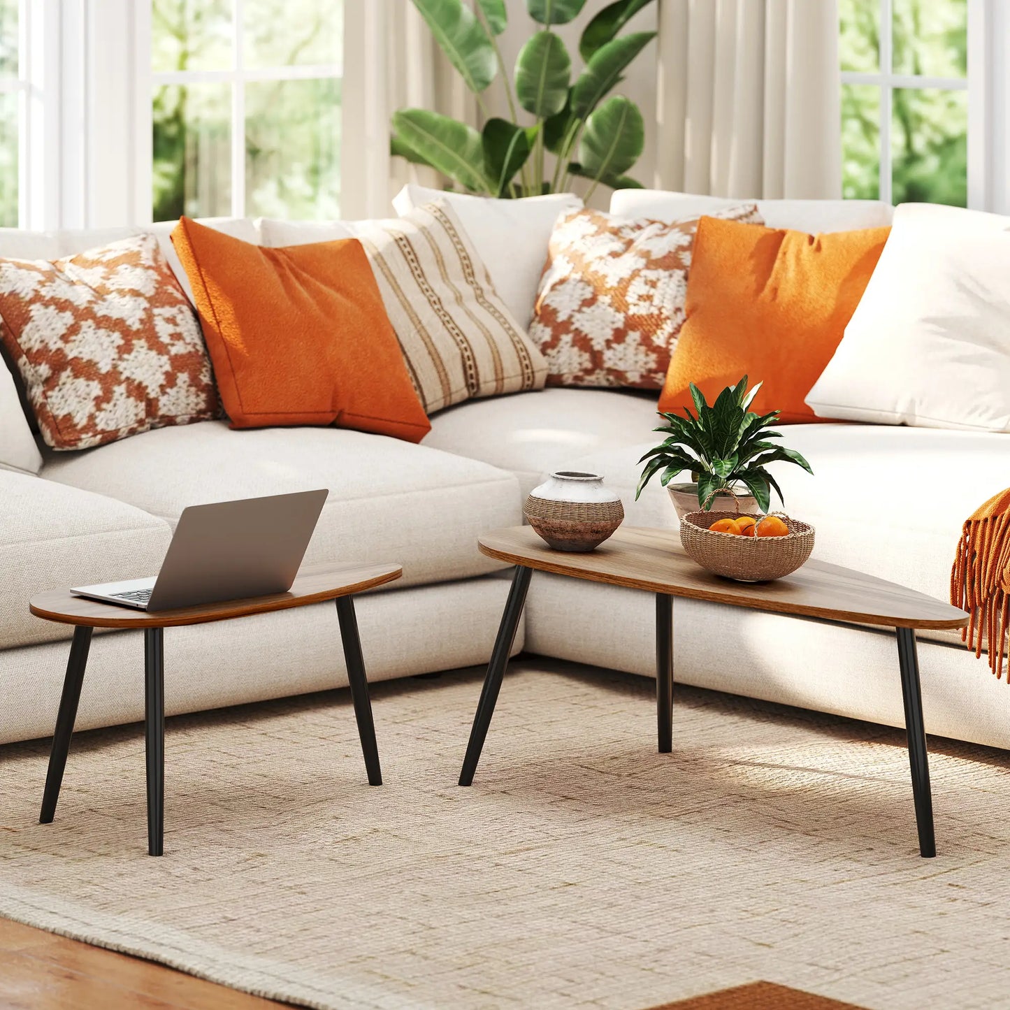 2 Pc Coffee Table Set, Industrial Nest Tables, Steel Legs, Brown Coffee Tables at Gallery Canada