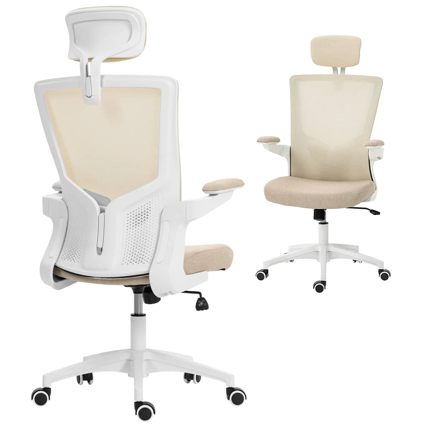 Ergonomic Office Chair, Swivel Desk Chair, Adjustable Lumbar Support, Headrest, Height, Flip-Up Armrests, Beige Task Chairs at Gallery Canada