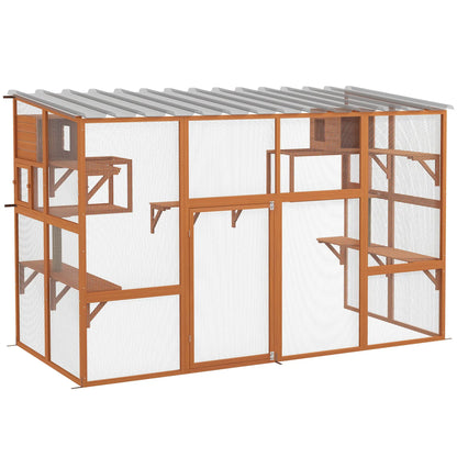 Large Catio, Outdoor Cat Enclosure, 2 Condos, Jumping Platforms, Waterproof Roof, Orange Outdoor Cat Enclosures at Gallery Canada