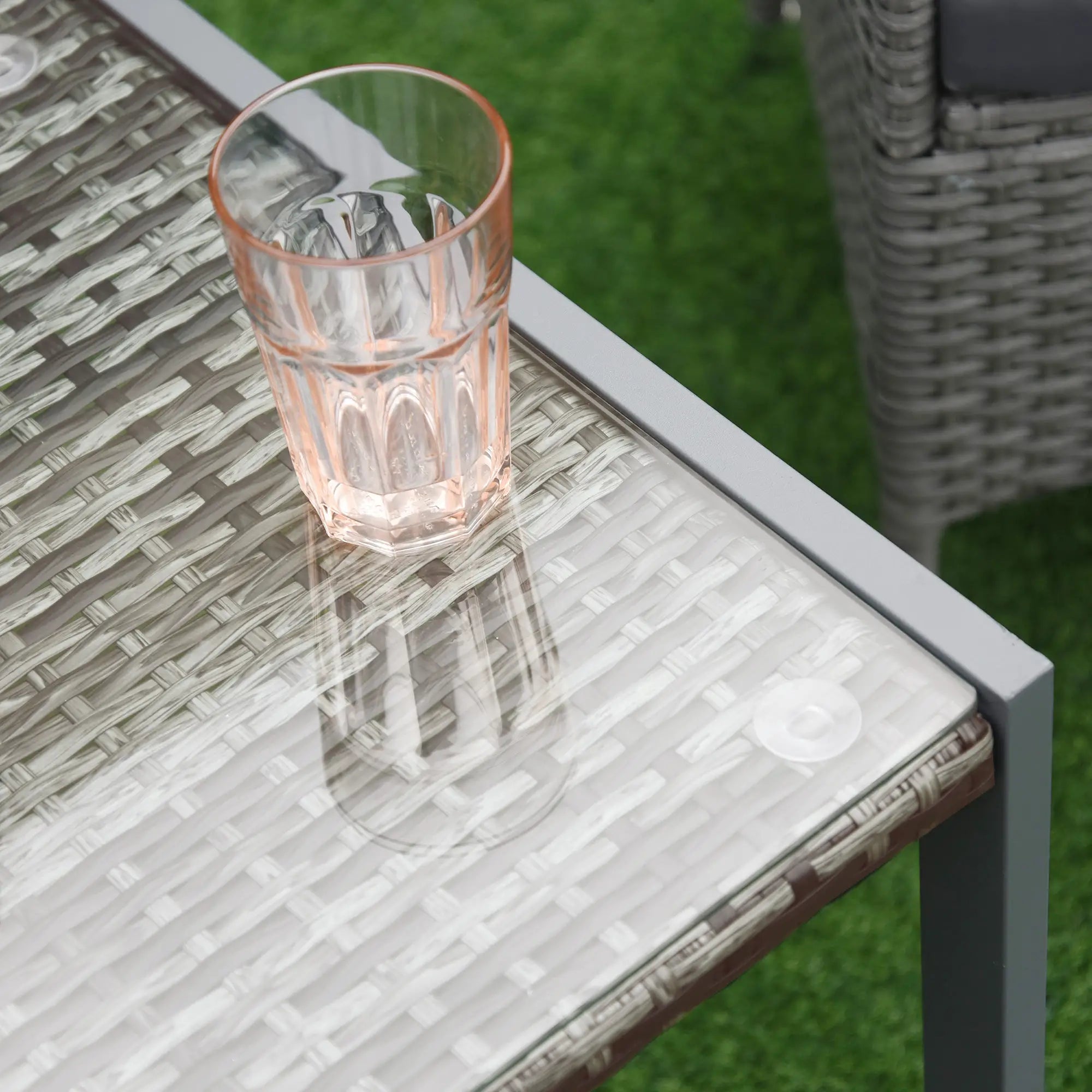 Rattan Coffee Table, Wicker Patio Side Table, Tempered Glass Top, Aluminum Frame, Gray Patio Side Tables at Gallery Canada