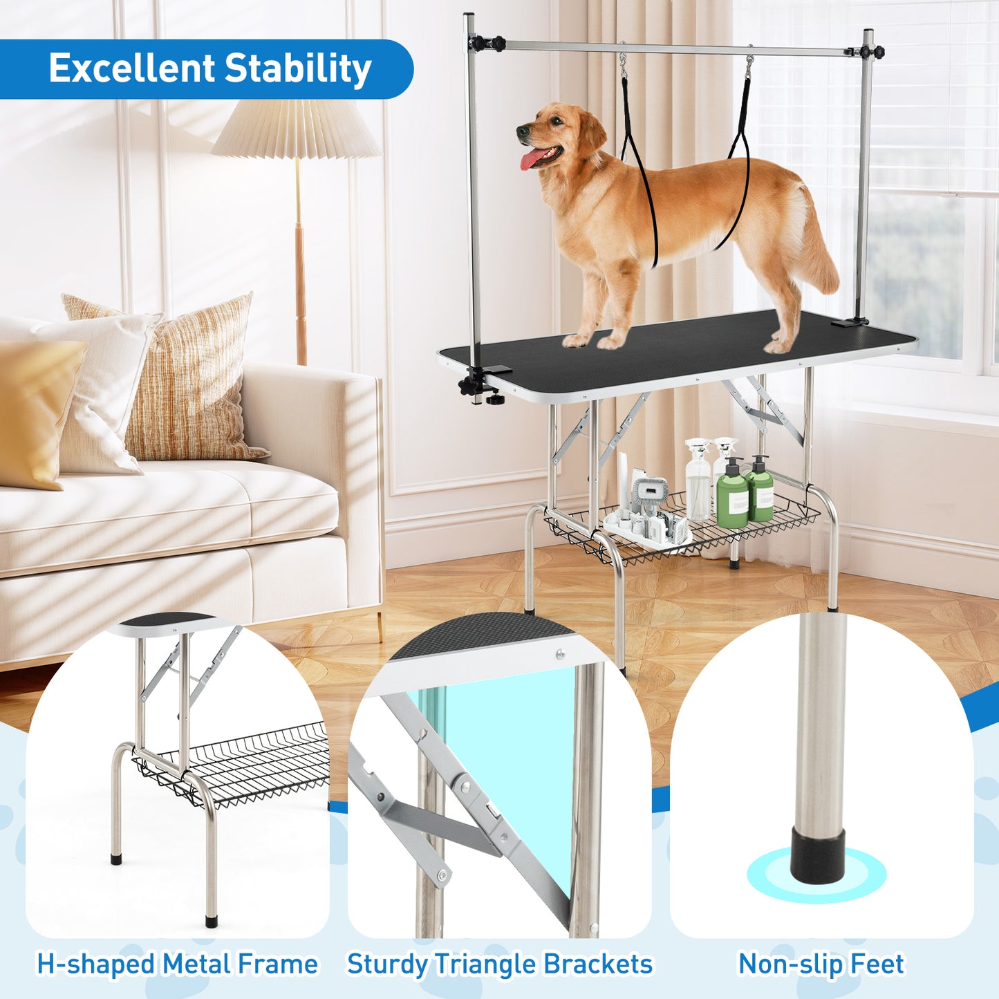 Foldable Dog Grooming Table, Height Adjustable Arms, Black Dog Supplies at Gallery Canada