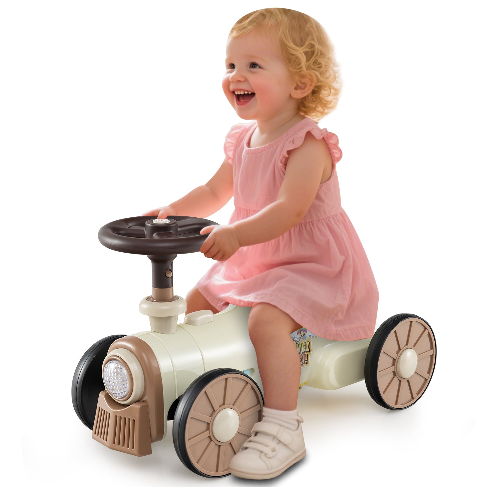 Ride on Toy with Steering Wheel and Train Whistle Sound Button, Beige Push & Pedal Ride On Toys at Gallery Canada