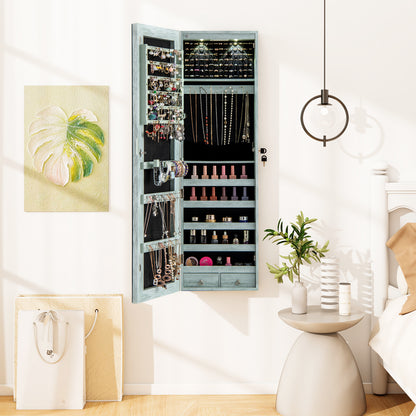 Wall and Door Mounted Mirrored Jewelry Cabinet with Lights, Navy Jewelry Armoires at Gallery Canada