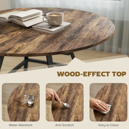 39.4 Inch Round Dining Table For 4, Metal Storage Shelf, Rustic Brown Dining Tables at Gallery Canada