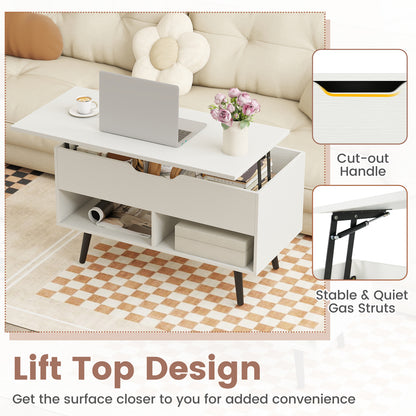 31.5 Inch Lift-Top Coffee Table, Hidden Storage, 2 Shelves, White Living Room at Gallery Canada