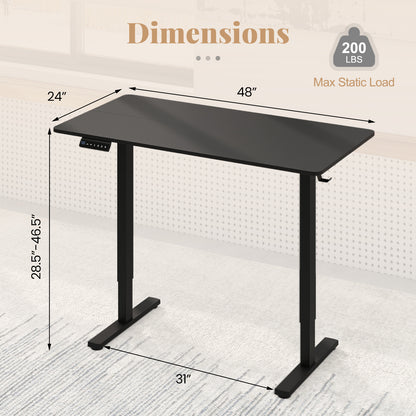 48 Inch x 24 Inch Electric Standing Desk, 3 Memory Settings, Black Standing Desks at Gallery Canada