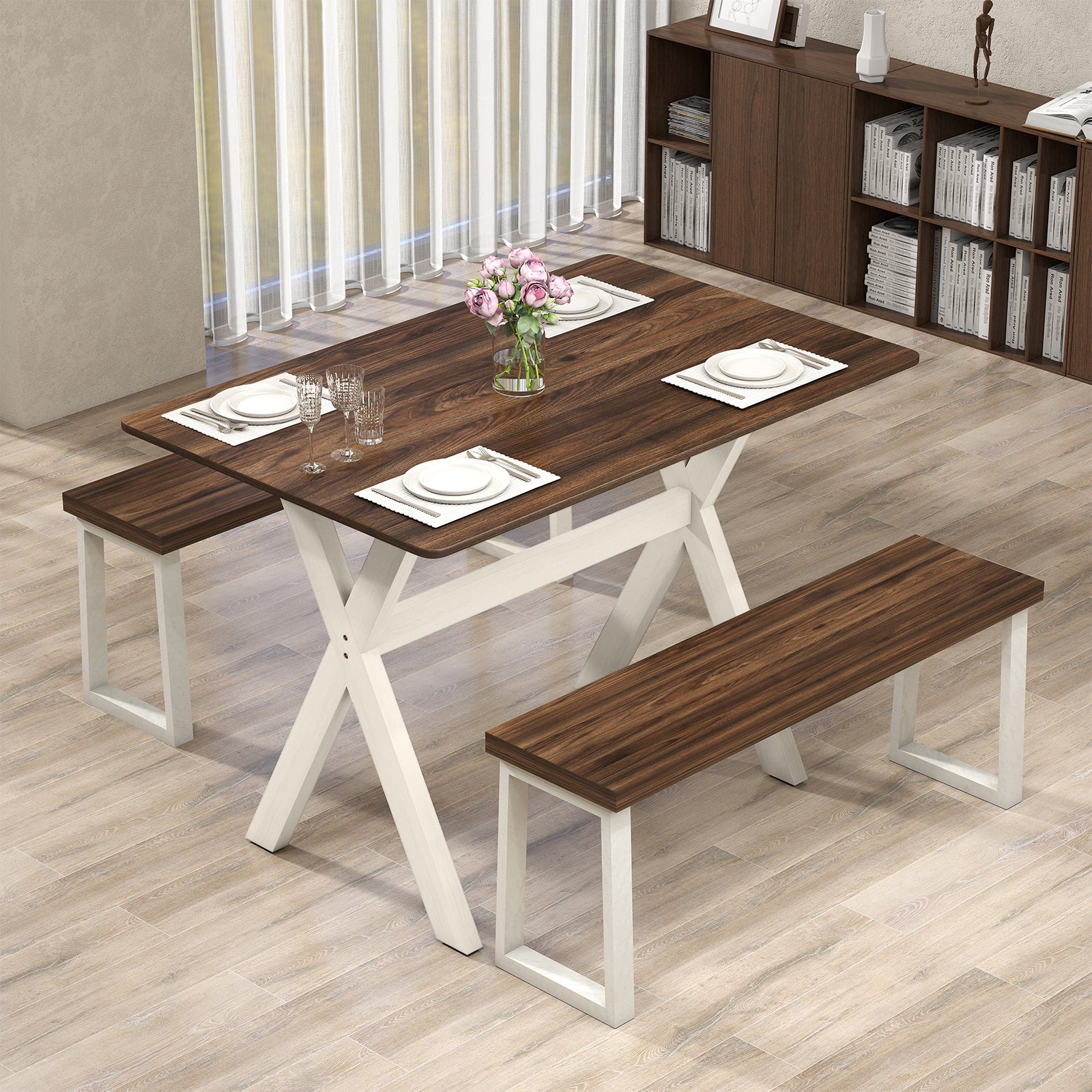 Modern Dining Table Wooden Kitchen Table with X-shaped Frame, White Dining Tables at Gallery Canada