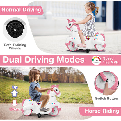 12V Unicorn Ride on Toy with Training Wheels and Horse Riding Mode, Pink Powered Ride On Toys at Gallery Canada
