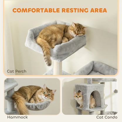 Cat Tree, 70 Inch Multi-Level Tower with Condos, Beds, Hammock, Light Grey Cat Towers at Gallery Canada