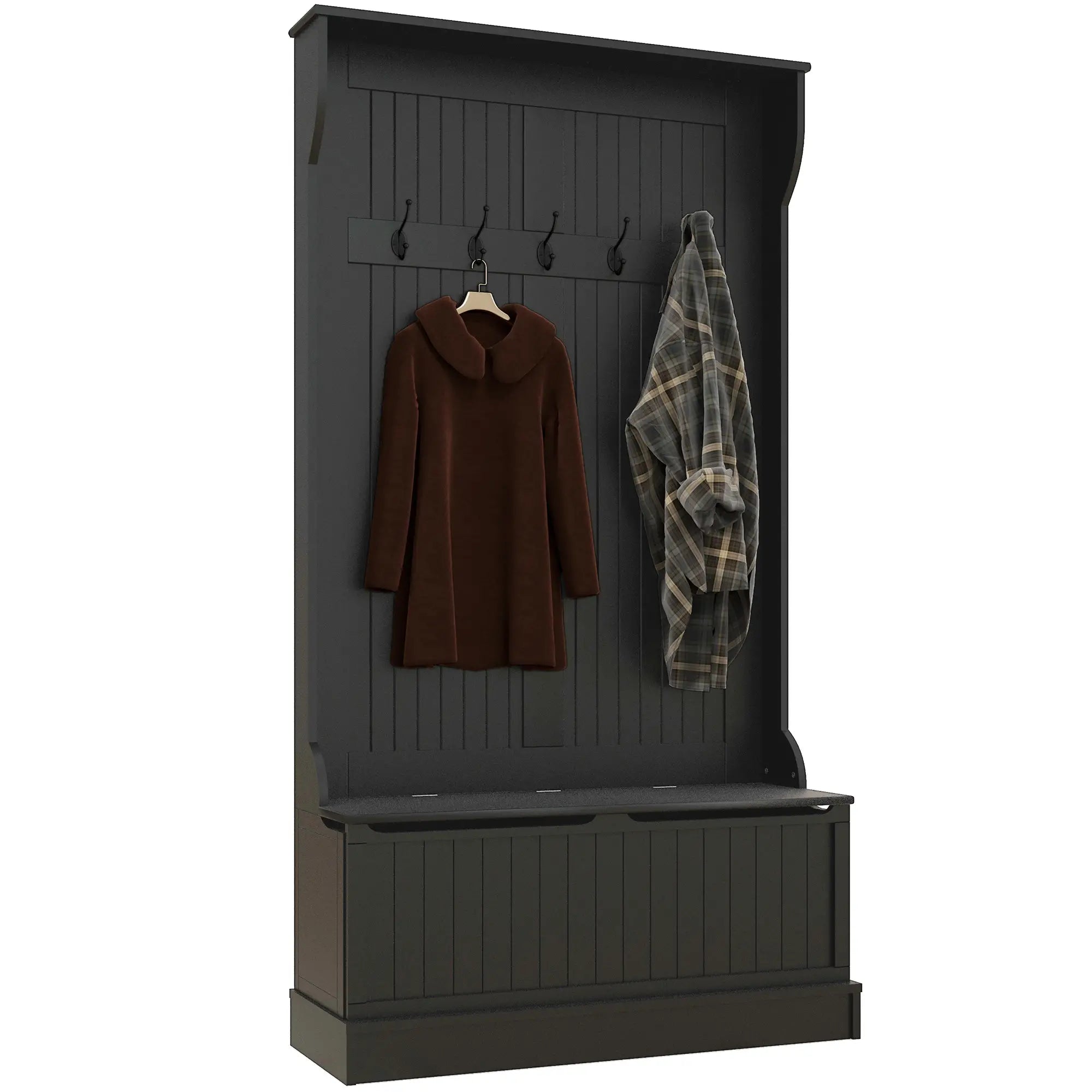3-In-1 Hall Tree w/ Coat Rack, Shoe Storage and Bench Seat, Entryway Bench w/ 4 Hooks for Hallway, Living Room, Black Clothing Storage at Gallery Canada