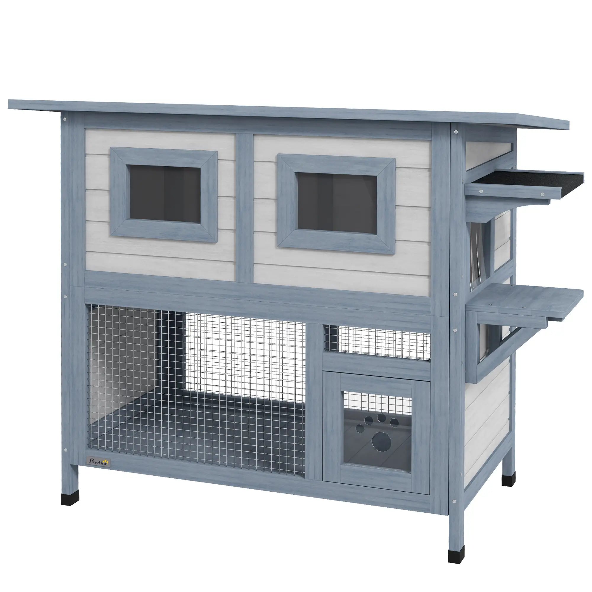 2 Tier Outdoor Cat House, Escape Door, Jump Platform, Light Grey Cat Houses Grey, Black at Gallery Canada