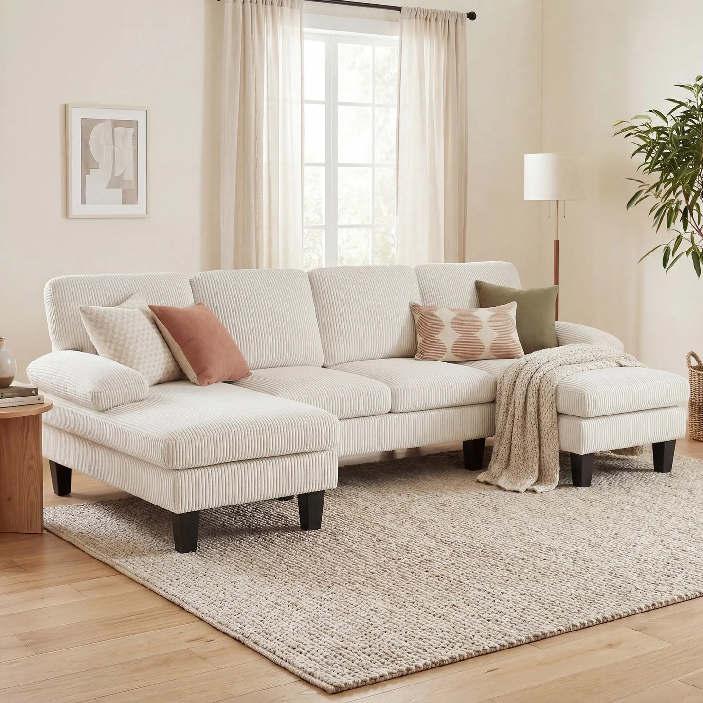 U-Shaped Sectional Sofa, Double Chaise, 2200lb Capacity, Beige 3-Seater Sofas at Gallery Canada