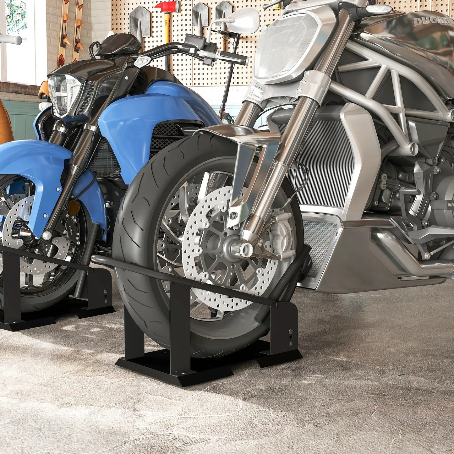 Motorcycle Wheel Chock, 1800 lbs Capacity, Steel, 15"-21" Wheels, Black Bike Parking Stands at Gallery Canada