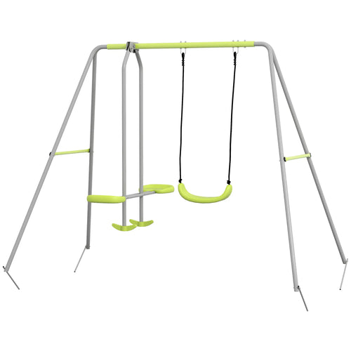 Kids Swing Set, Heavy Duty A-Frame Metal Frame with Glider, Swing Seat, Green