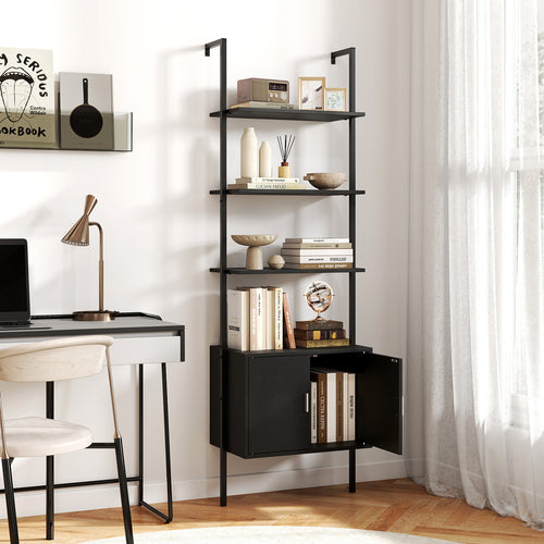 72.5 Inch Tall Bookshelf with Cabinet Anti-Tipping Kits and Metal Frame, Black