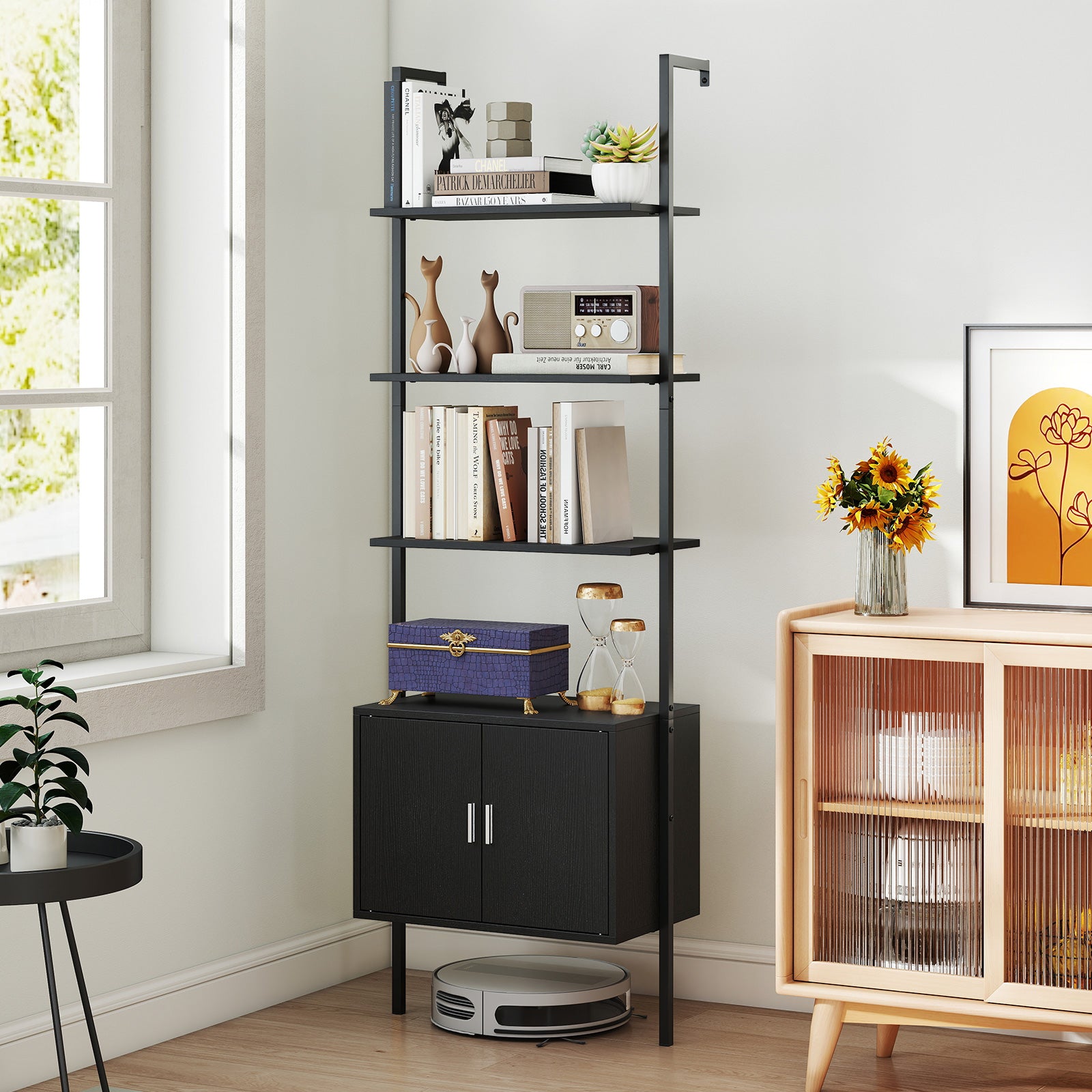 72.5 Inch Tall Bookshelf with Cabinet Anti-Tipping Kits and Metal Frame, Black Bookcases at Gallery Canada
