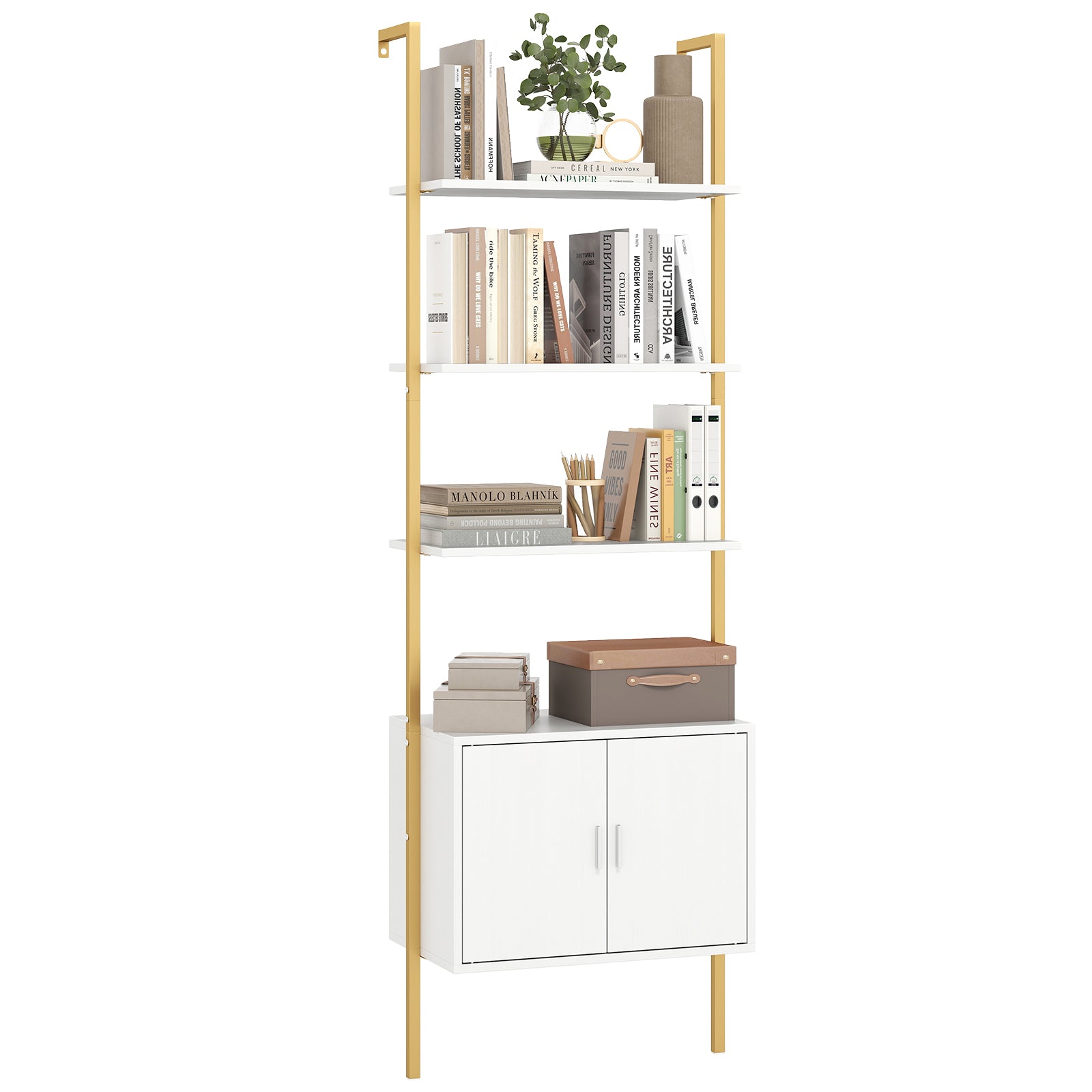 72.5 Inch Tall Bookshelf with Cabinet Anti-Tipping Kits and Metal Frame, White Bookcases White at Gallery Canada