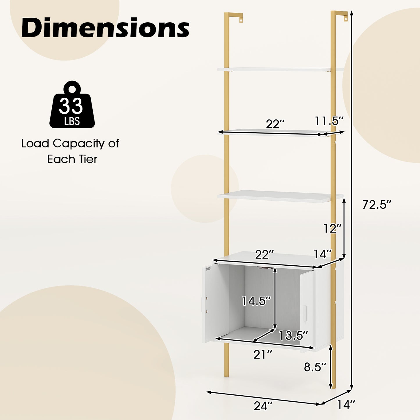 72.5 Inch Tall Bookshelf with Cabinet Anti-Tipping Kits and Metal Frame, White Bookcases at Gallery Canada