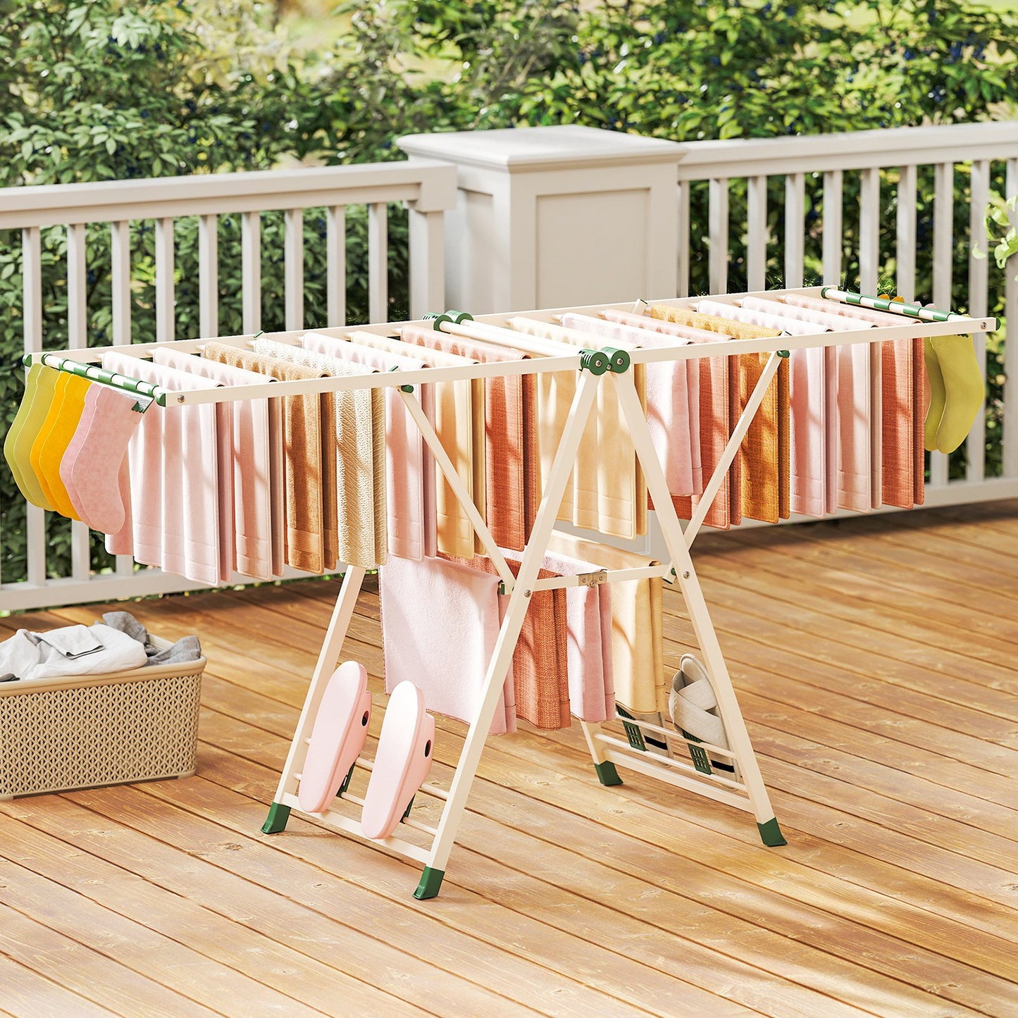 72.5 Inches Clothes Drying Rack with Height Adjustable Wings, Beige Drying Racks at Gallery Canada