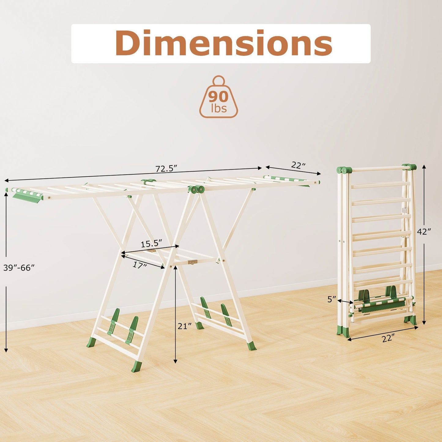 72.5 Inches Clothes Drying Rack with Height Adjustable Wings, Beige Drying Racks at Gallery Canada