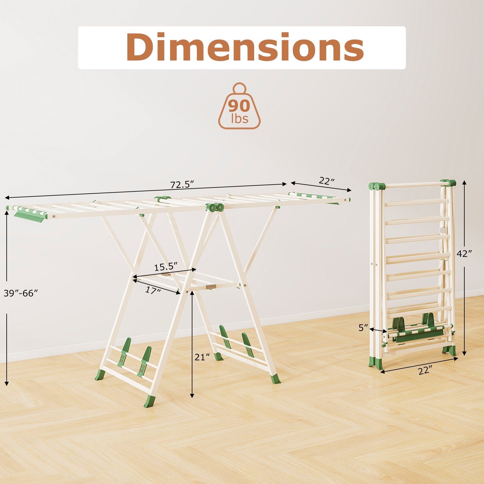 72.5 Inches Clothes Drying Rack with Height Adjustable Wings, Beige Drying Racks at Gallery Canada